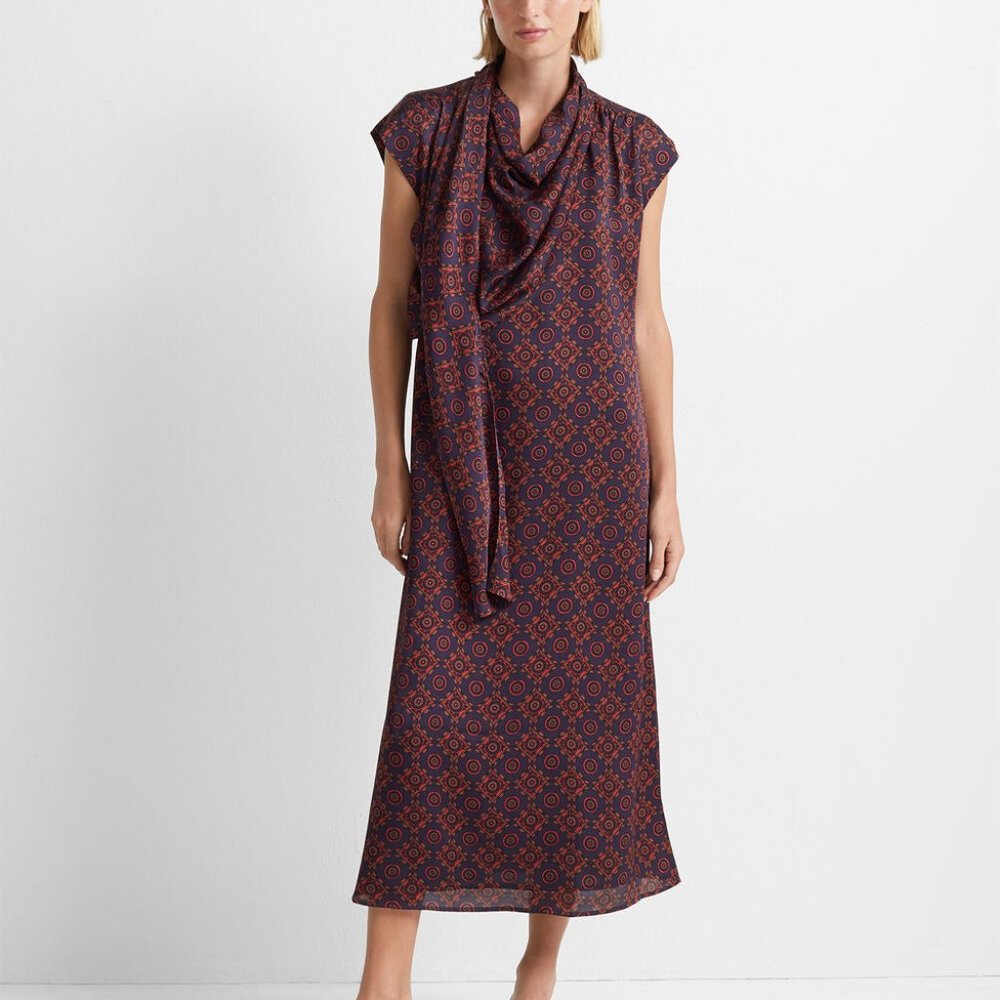 Club Monaco Drape Neck Neck Robe Blue Mix